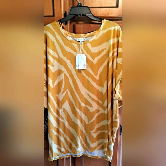 Ladies Wonderly Mustard Zebra Striped Dolman Sleeve Casual Career Blouse XL - Picture 1 of 5